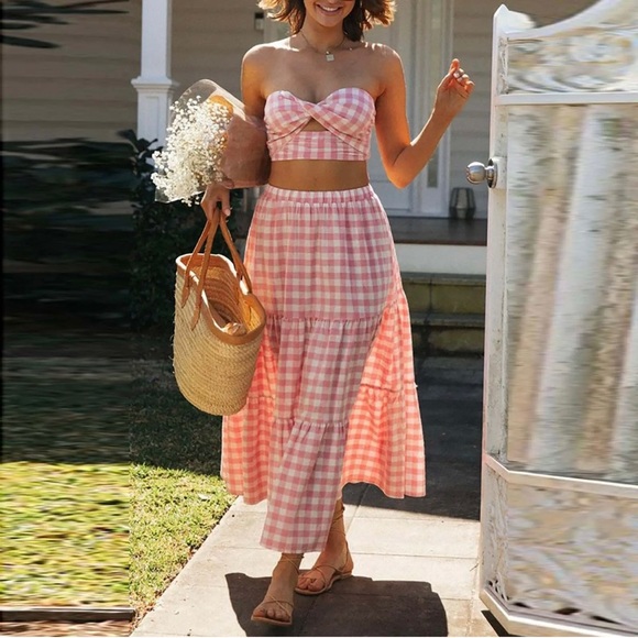 Two Piece Checkered Summer Dress - Picture 3 of 3